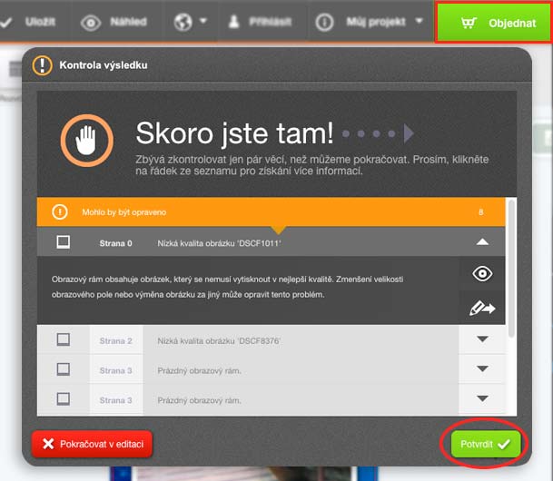 Kontrola projektu před objednáním